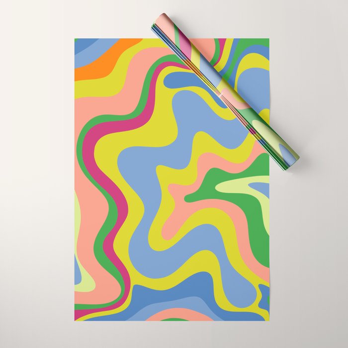 Retro Liquid Swirl Bright Pop Colorful Abstract Pattern in Spring Blue Green Lime Pink Orange Wrapping Paper Gallery Image 1