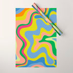 Retro Liquid Swirl Bright Pop Colorful Abstract Pattern in Spring Blue Green Lime Pink Orange Wrapping Paper Gallery Image 1