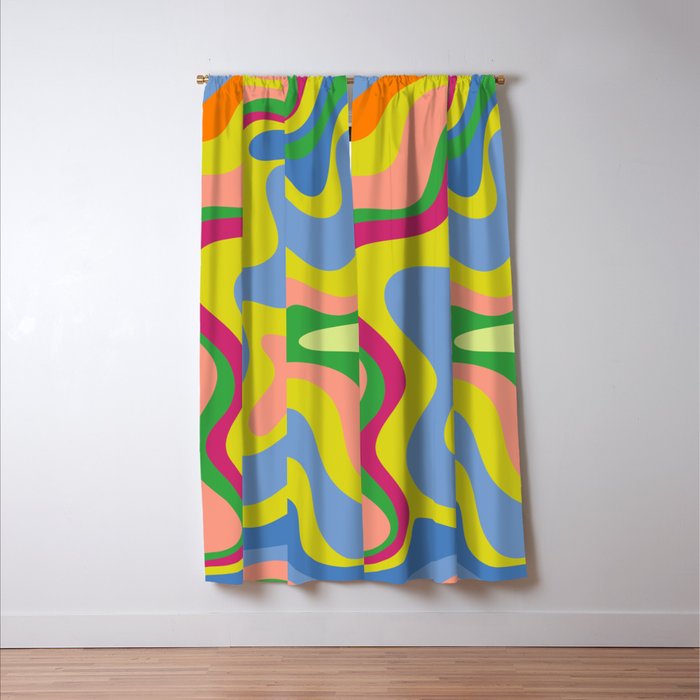 Retro Liquid Swirl Bright Pop Colorful Abstract Pattern in Spring Blue Green Lime Pink Orange Window Curtain Gallery Image 3
