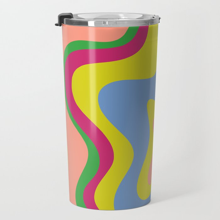 Retro Liquid Swirl Bright Pop Colorful Abstract Pattern in Spring Blue Green Lime Pink Orange Travel Mug Gallery Image 3