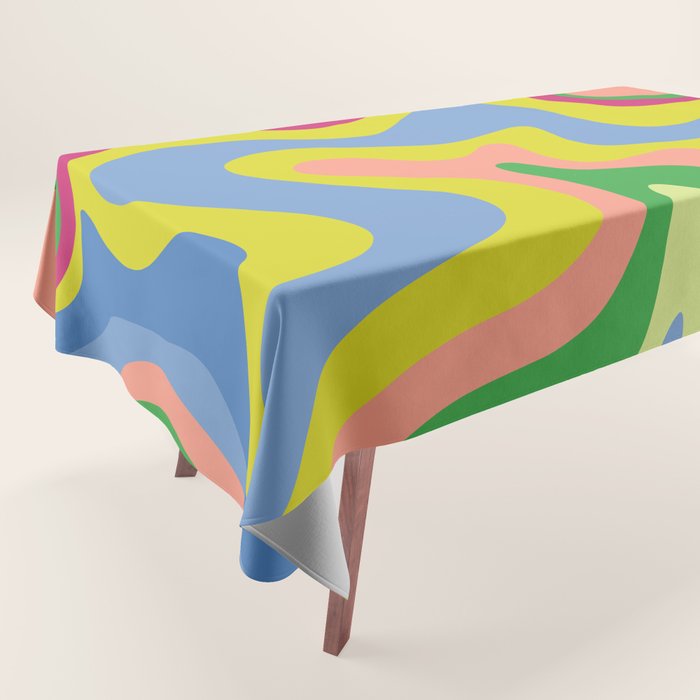 Retro Liquid Swirl Bright Pop Colorful Abstract Pattern in Spring Blue Green Lime Pink Orange Tablecloth Gallery Image 1