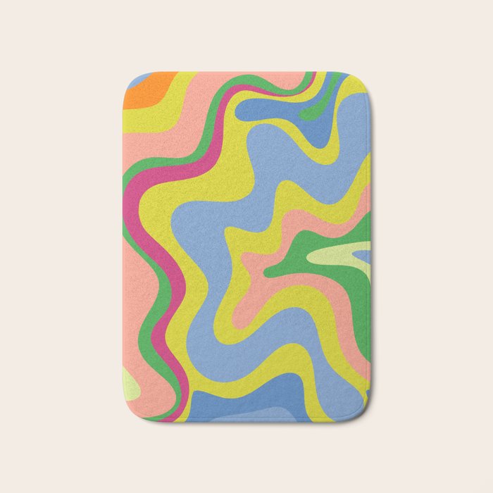 Retro Liquid Swirl Bright Pop Colorful Abstract Pattern in Spring Blue Green Lime Pink Orange Bath Mat Gallery Image 1