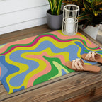 Retro Liquid Swirl Bright Pop Colorful Abstract Pattern in Spring Blue Green Lime Pink Orange Outdoor Rug Gallery Image 2