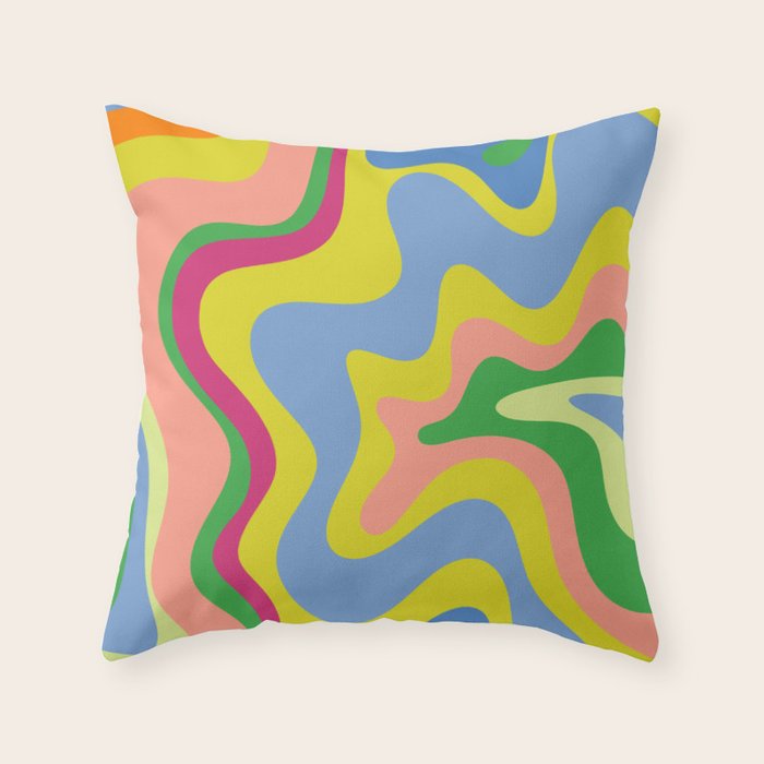 Retro Liquid Swirl Bright Pop Colorful Abstract Pattern in Spring Blue Green Lime Pink Orange Throw Pillow Gallery Image 6
