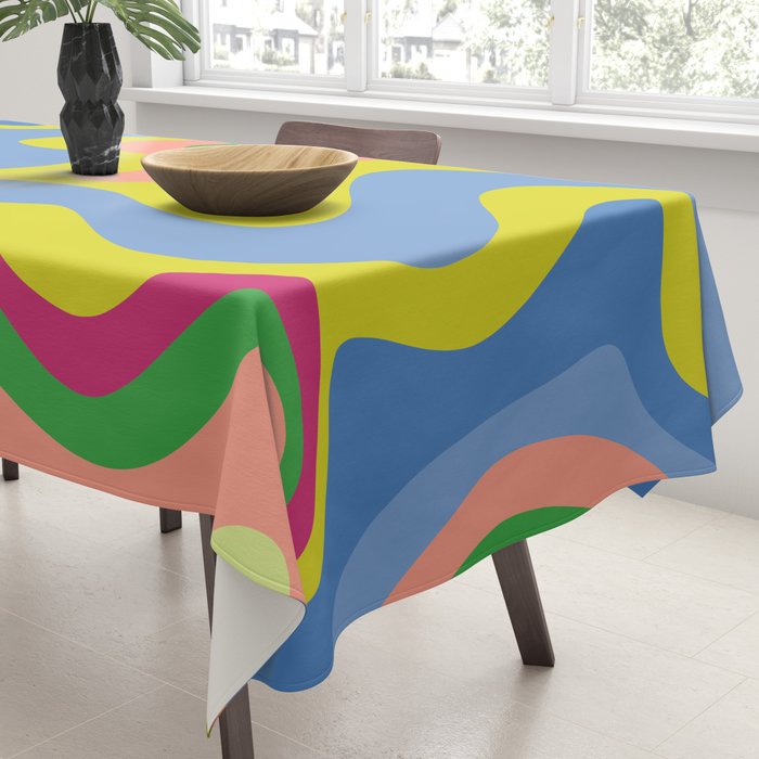 Retro Liquid Swirl Bright Pop Colorful Abstract Pattern in Spring Blue Green Lime Pink Orange Tablecloth Gallery Image 3