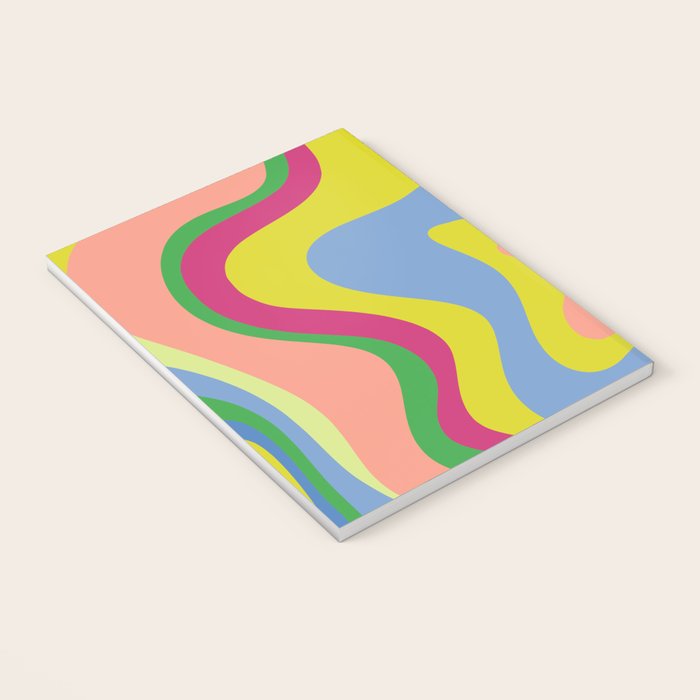 Retro Liquid Swirl Bright Pop Colorful Abstract Pattern in Spring Blue Green Lime Pink Orange Notebook Gallery Image 3