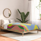 Retro Liquid Swirl Bright Pop Colorful Abstract Pattern in Spring Blue Green Lime Pink Orange Comforter Gallery Image 2