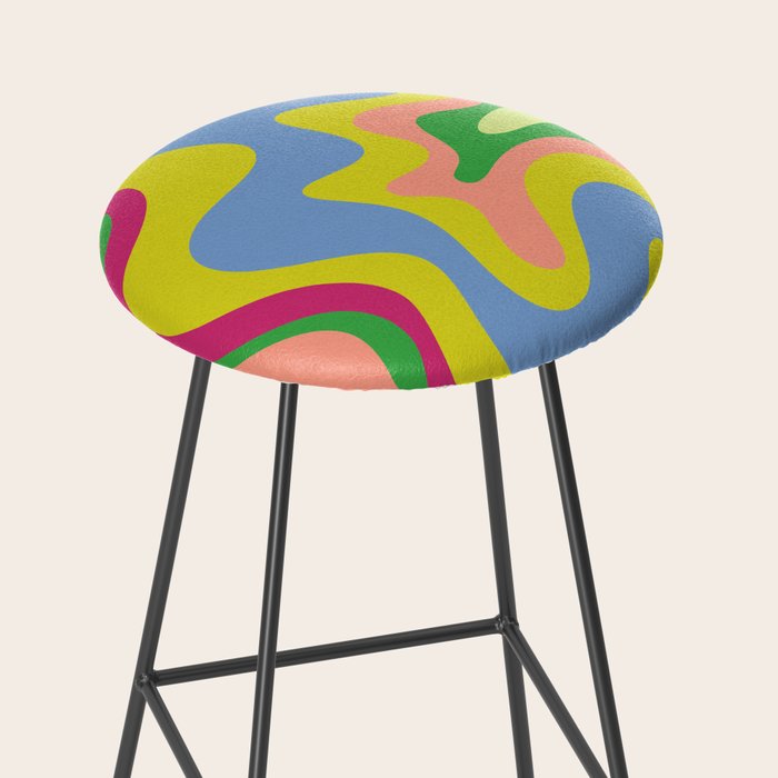 Retro Liquid Swirl Bright Pop Colorful Abstract Pattern in Spring Blue Green Lime Pink Orange Stool Gallery Image 2