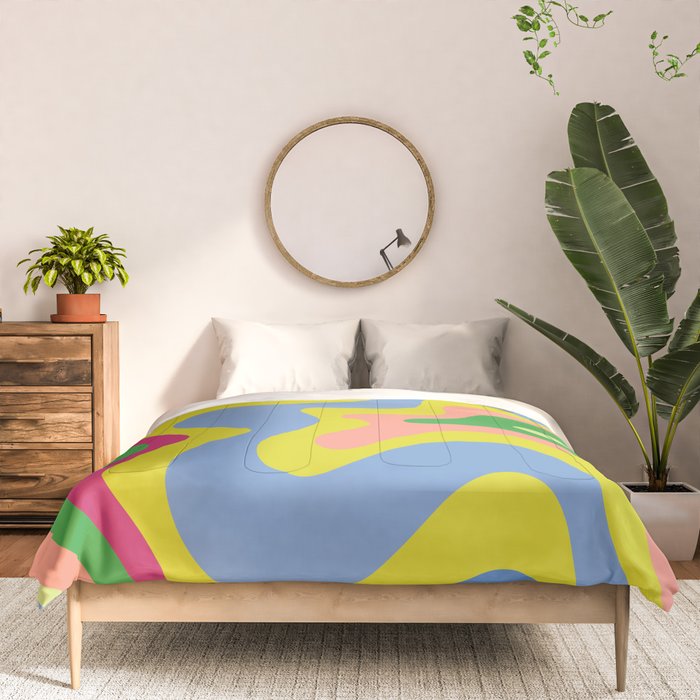 Retro Liquid Swirl Bright Pop Colorful Abstract Pattern in Spring Blue Green Lime Pink Orange Comforter Gallery Image 3