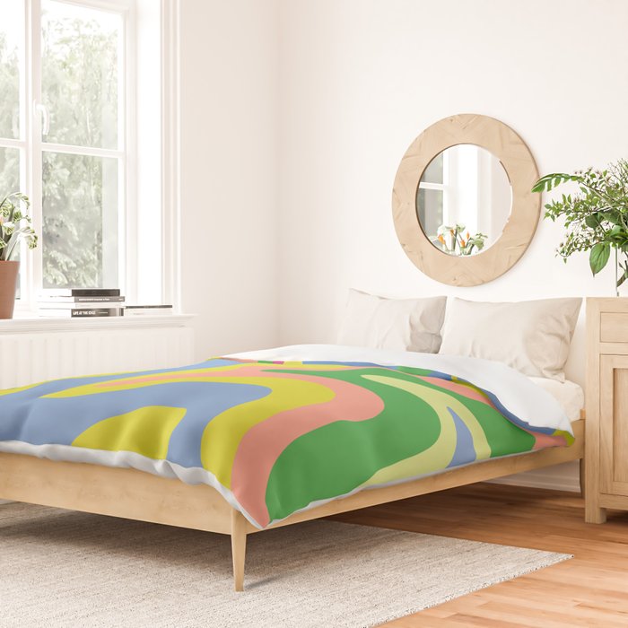 Retro Liquid Swirl Bright Pop Colorful Abstract Pattern in Spring Blue Green Lime Pink Orange Duvet Cover Gallery Image 2