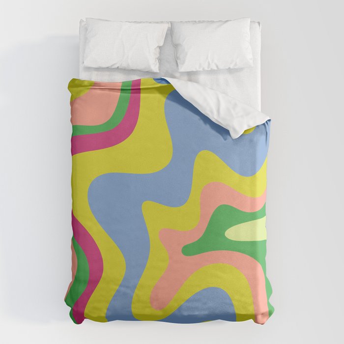 Retro Liquid Swirl Bright Pop Colorful Abstract Pattern in Spring Blue Green Lime Pink Orange Duvet Cover Gallery Image 6