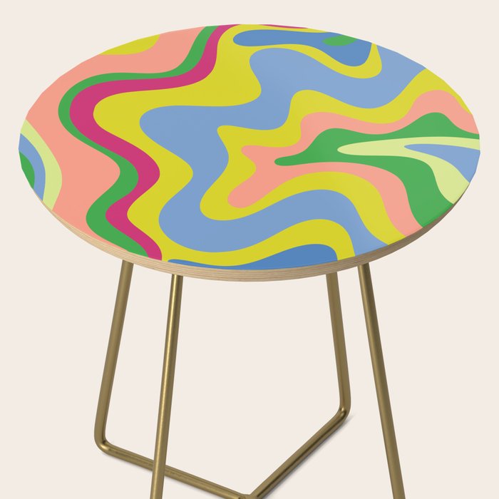 Retro Liquid Swirl Bright Pop Colorful Abstract Pattern in Spring Blue Green Lime Pink Orange Side Table Gallery Image 2