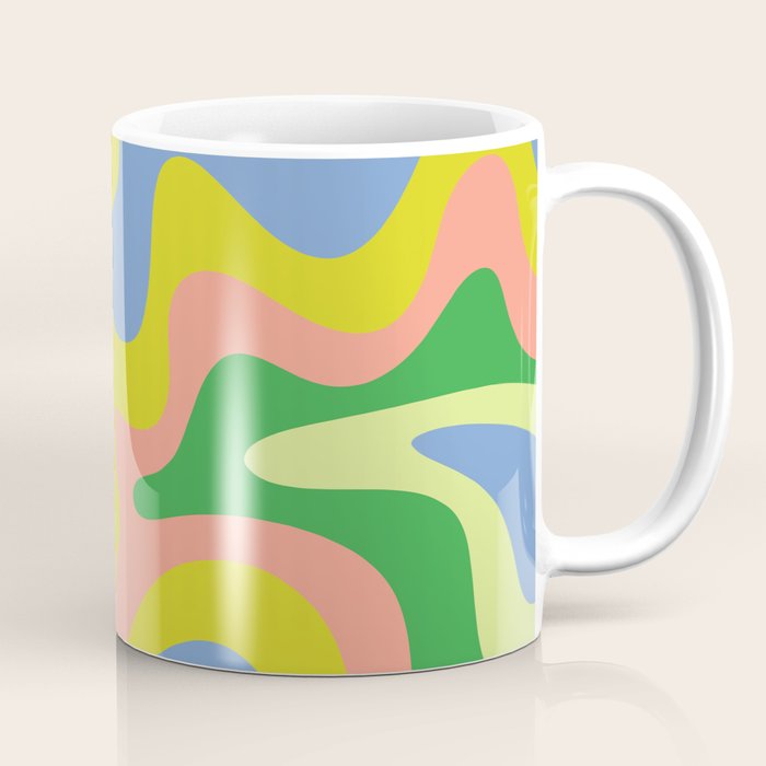 Retro Liquid Swirl Bright Pop Colorful Abstract Pattern in Spring Blue Green Lime Pink Orange Coffee Mug Gallery Image 1