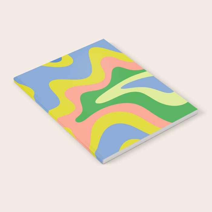 Retro Liquid Swirl Bright Pop Colorful Abstract Pattern in Spring Blue Green Lime Pink Orange Notebook Gallery Image 2