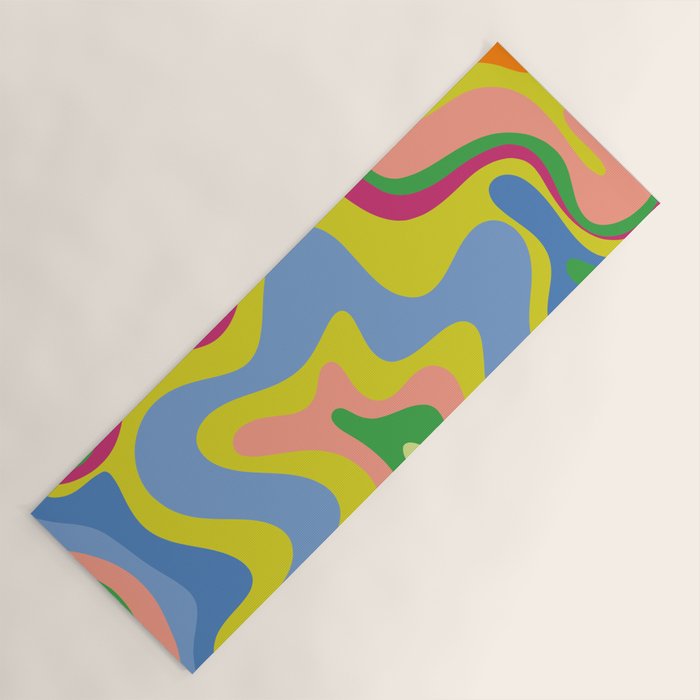 Retro Liquid Swirl Bright Pop Colorful Abstract Pattern in Spring Blue Green Lime Pink Orange Yoga Mat Gallery Image 1