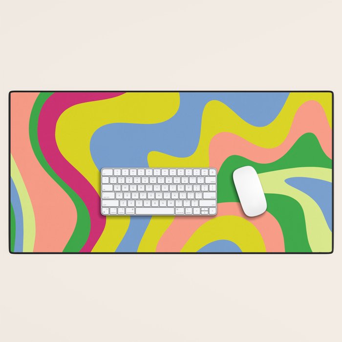 Retro Liquid Swirl Bright Pop Colorful Abstract Pattern in Spring Blue Green Lime Pink Orange Desk Mat Gallery Image 1