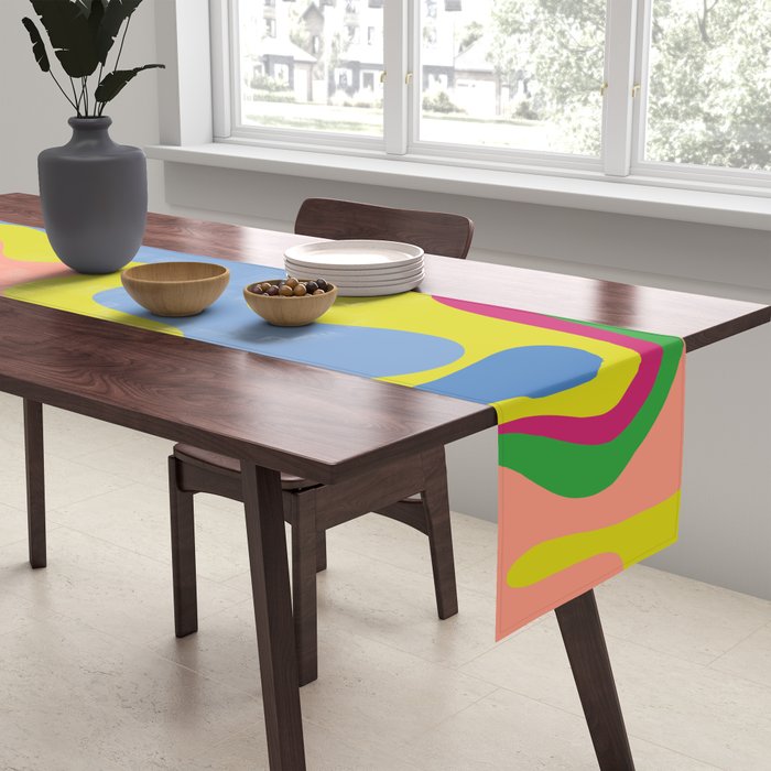 Retro Liquid Swirl Bright Pop Colorful Abstract Pattern in Spring Blue Green Lime Pink Orange Table Runner Gallery Image 2