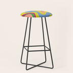 Retro Liquid Swirl Bright Pop Colorful Abstract Pattern in Spring Blue Green Lime Pink Orange Stool Gallery Image 1