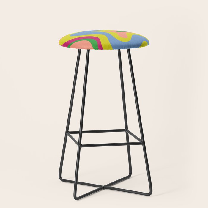 Retro Liquid Swirl Bright Pop Colorful Abstract Pattern in Spring Blue Green Lime Pink Orange Stool Gallery Image 1