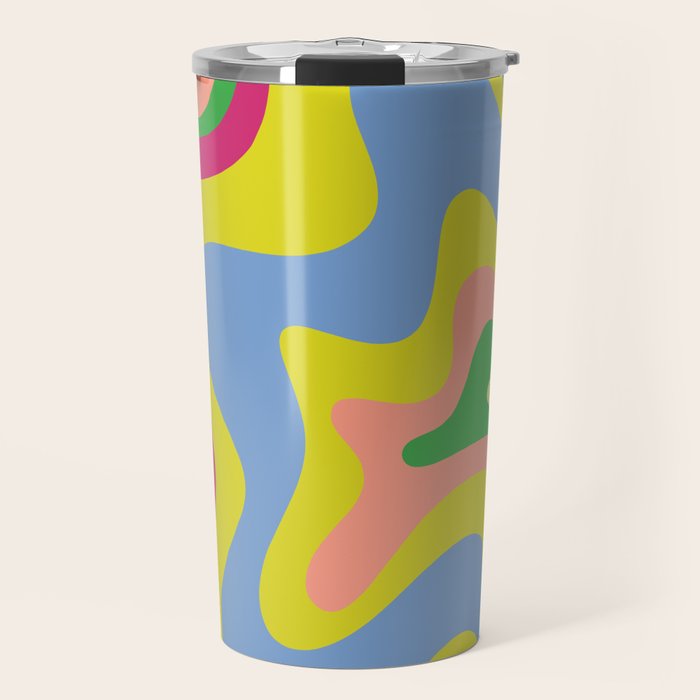Retro Liquid Swirl Bright Pop Colorful Abstract Pattern in Spring Blue Green Lime Pink Orange Travel Mug Gallery Image 1