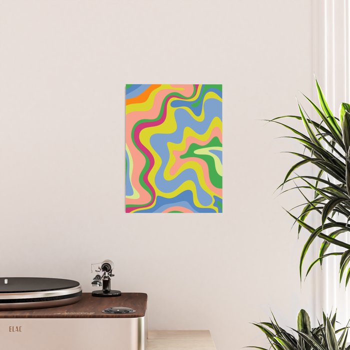 Retro Liquid Swirl Bright Pop Colorful Abstract Pattern in Spring Blue Green Lime Pink Orange Poster Gallery Image 2