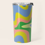 Retro Liquid Swirl Bright Pop Colorful Abstract Pattern in Spring Blue Green Lime Pink Orange Travel Mug Gallery Image 2