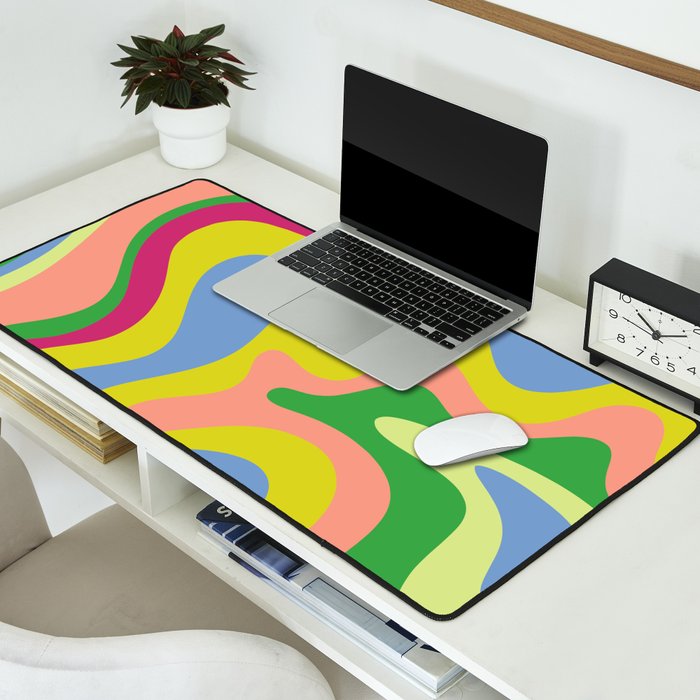 Retro Liquid Swirl Bright Pop Colorful Abstract Pattern in Spring Blue Green Lime Pink Orange Desk Mat Gallery Image 2