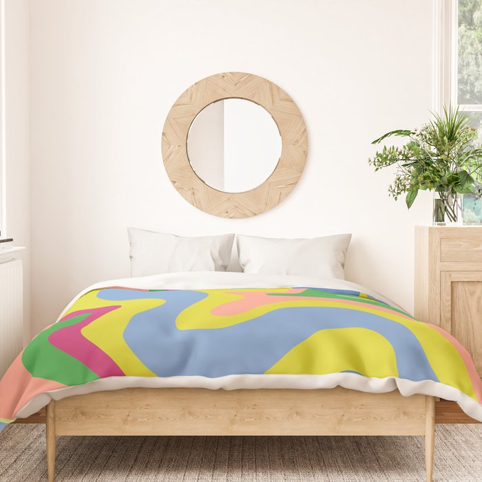 Retro Liquid Swirl Bright Pop Colorful Abstract Pattern in Spring Blue Green Lime Pink Orange Duvet Cover Gallery Image 3