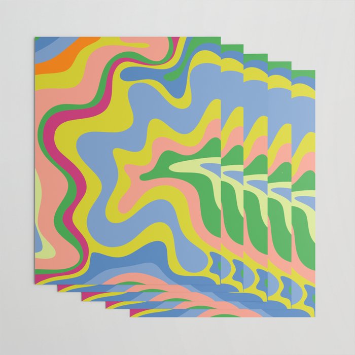 Retro Liquid Swirl Bright Pop Colorful Abstract Pattern in Spring Blue Green Lime Pink Orange Wrapping Paper Gallery Image 3