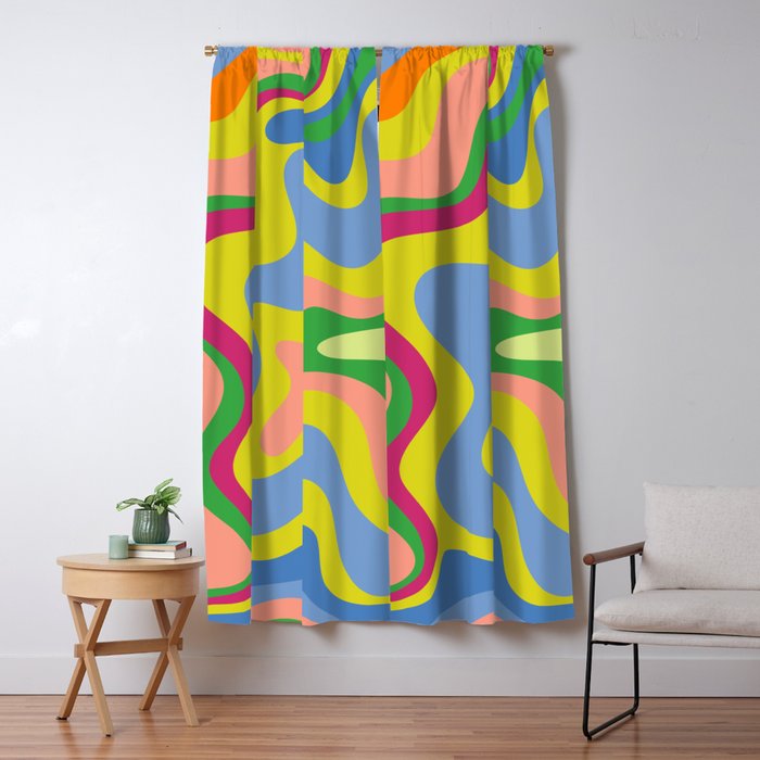 Retro Liquid Swirl Bright Pop Colorful Abstract Pattern in Spring Blue Green Lime Pink Orange Window Curtain Gallery Image 5
