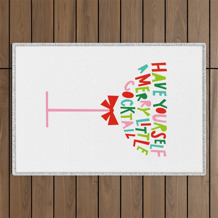 Have Yourself a Merry Little Cocktail - Festive Cocktail Typography Outdoor Rug Gallery Image 1