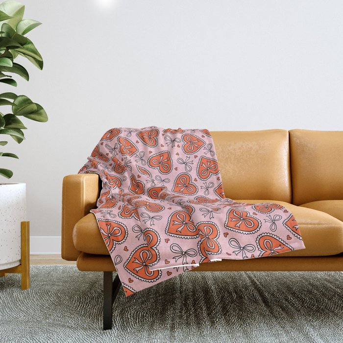 Heart Bow Print Throw Blanket Gallery Image 1