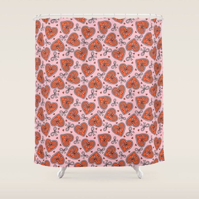 Heart Bow Print Shower Curtain Gallery Image 1