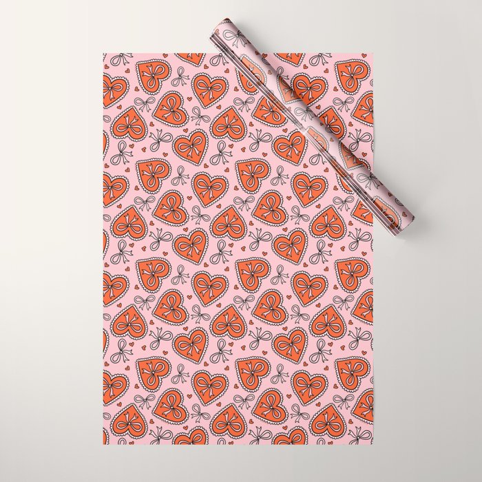 Heart Bow Print Wrapping Paper Gallery Image 1