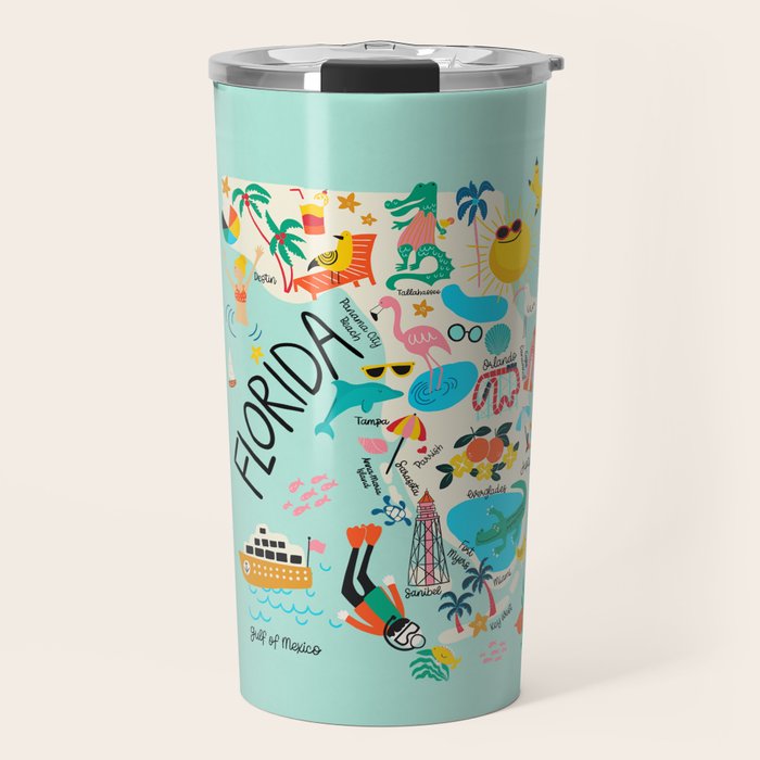 Florida State Beach Map Travel Mug Gallery Image 1