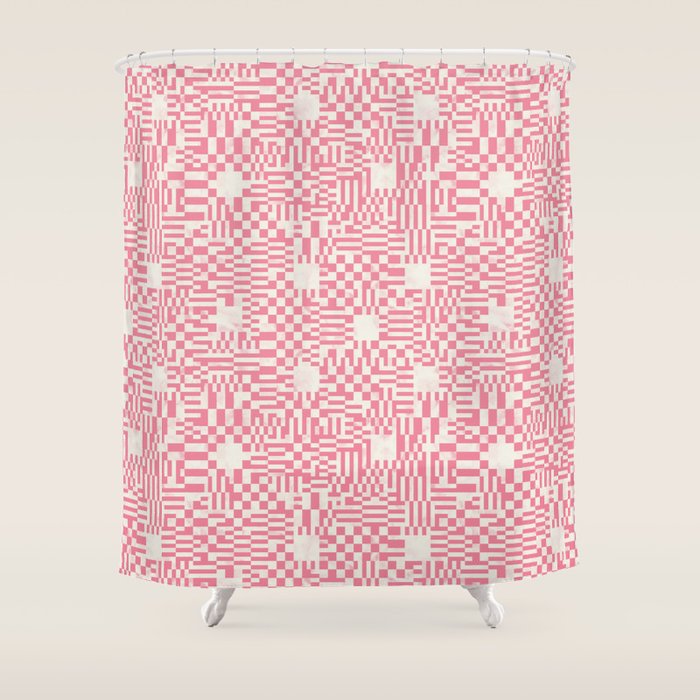 Checkered Pink Matrix Shower Curtain Gallery Image 1