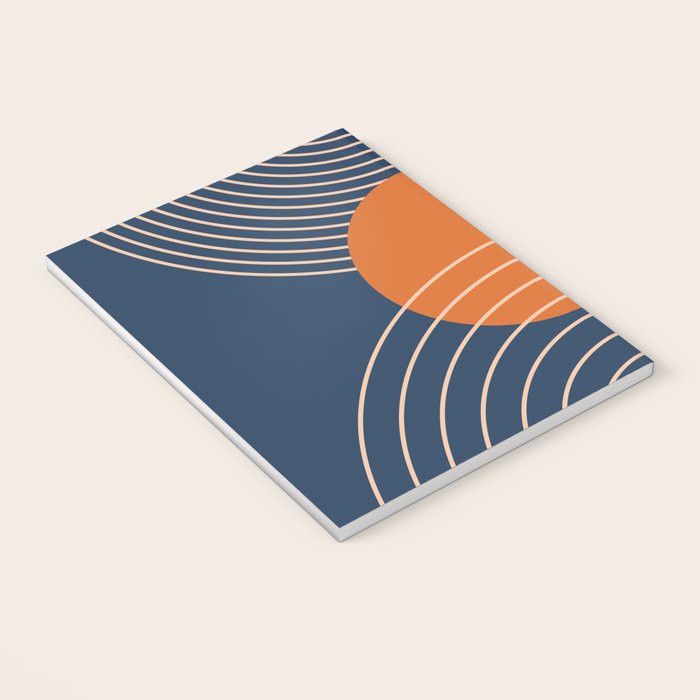Geometric Lines in Orange and Navy Blue 2 (Sun and Rainbow Abstract) Notebook Gallery Image 3