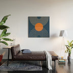 Geometric Lines in Orange and Navy Blue 2 (Sun and Rainbow Abstract) Wood Wall Art Gallery Image 2