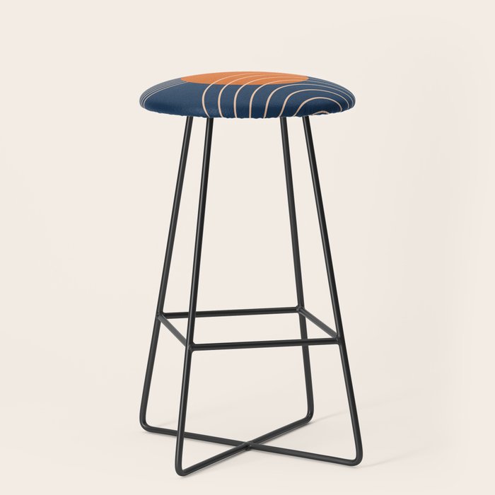 Geometric Lines in Orange and Navy Blue 2 (Sun and Rainbow Abstract) Stool Gallery Image 1