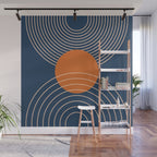 Geometric Lines in Orange and Navy Blue 2 (Sun and Rainbow Abstract) Wall Mural Gallery Image 1
