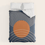 Geometric Lines in Orange and Navy Blue 2 (Sun and Rainbow Abstract) Duvet Cover Gallery Image 6