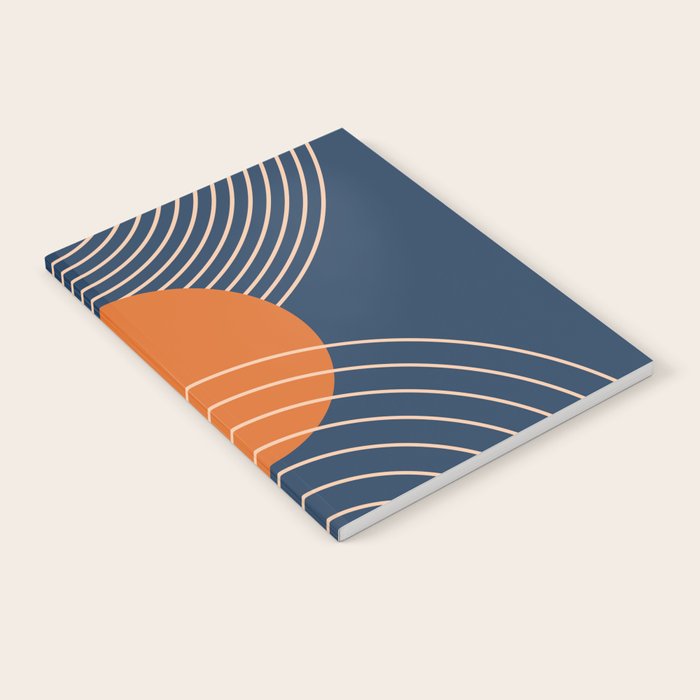 Geometric Lines in Orange and Navy Blue 2 (Sun and Rainbow Abstract) Notebook Gallery Image 2