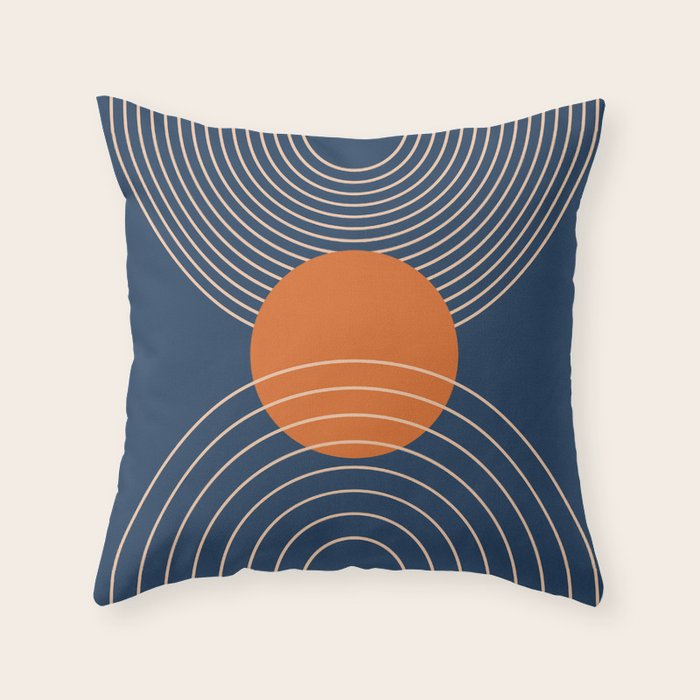 Geometric Lines in Orange and Navy Blue 2 (Sun and Rainbow Abstract) Throw Pillow Gallery Image 6