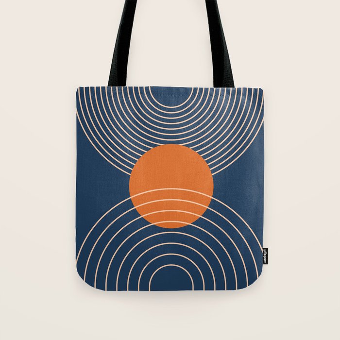 Geometric Lines in Orange and Navy Blue 2 (Sun and Rainbow Abstract) Tote Bag Gallery Image 1