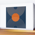 Geometric Lines in Orange and Navy Blue 2 (Sun and Rainbow Abstract) Wall Mural Gallery Image 2