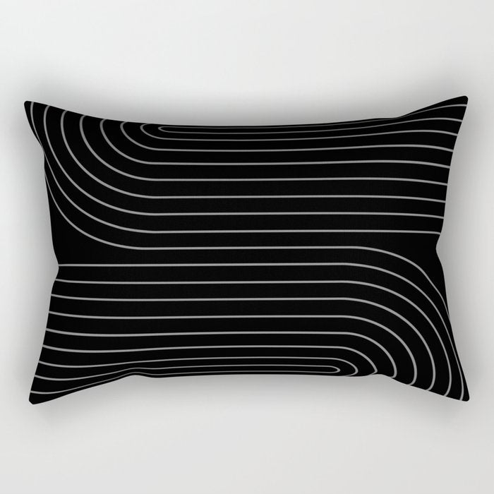 Minimal Line Curvature XXVI Black and Grey Mid Century Modern Arch Abstract Rectangular Pillow Gallery Image 2