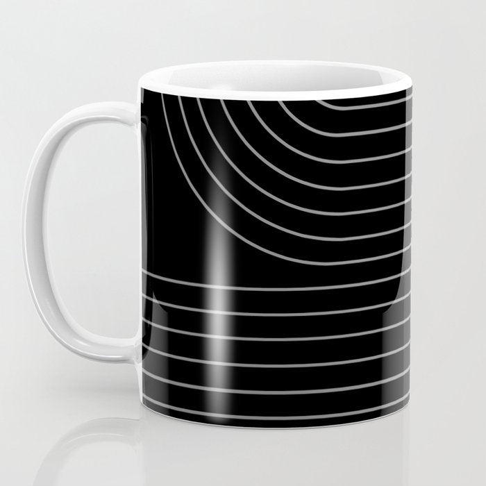 Minimal Line Curvature XXVI Black and Grey Mid Century Modern Arch Abstract Coffee Mug Gallery Image 3