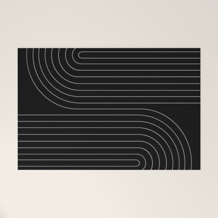 Minimal Line Curvature XXVI Black and Grey Mid Century Modern Arch Abstract Welcome Mat Gallery Image 1