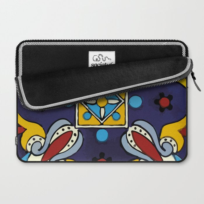 Abstract blue cruz mexican modern talavera tile wall Laptop Sleeve Gallery Image 2