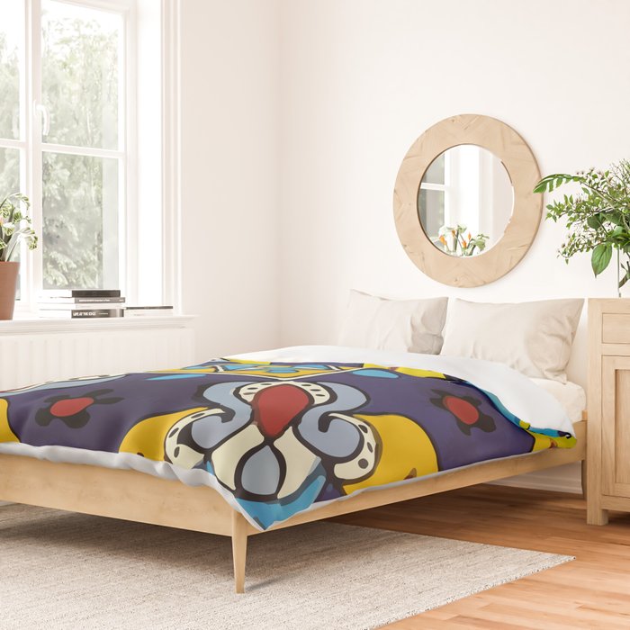 Abstract blue cruz mexican modern talavera tile wall Duvet Cover Gallery Image 2